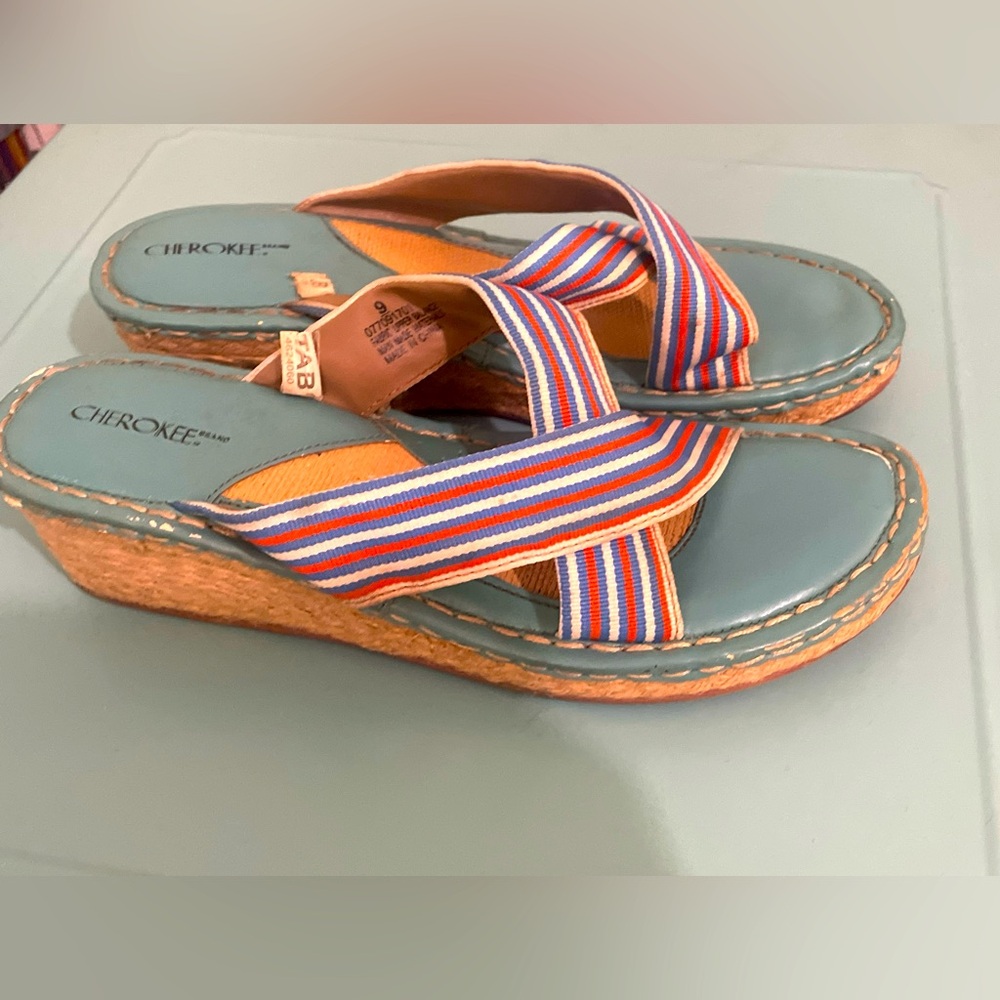 Cherokee Brand Target Turquoise Striped Wedge Sandals